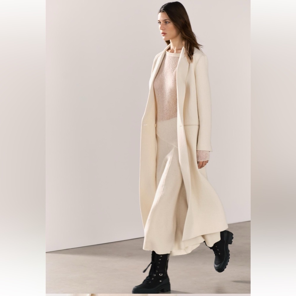 Zara Minimalist Wool Blend Textured Coat Ecru Cream ZW Collection size M NWT - Picture 4 of 16